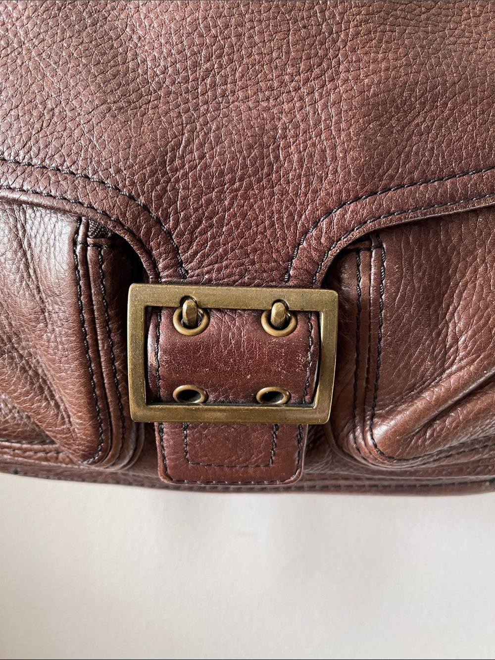Y2K Banana Republic Dark Brown Pebbled Leather Shoulder Bag - Picture 2 of 14